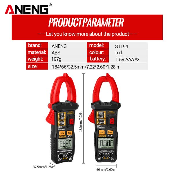 ANENG ST194 Digital 6000 Count True RMS Multimeter Clamp Meter DC/AC Current Clamp Voltage Car Tester Hz Capacitance Ohm Tool - Image 4