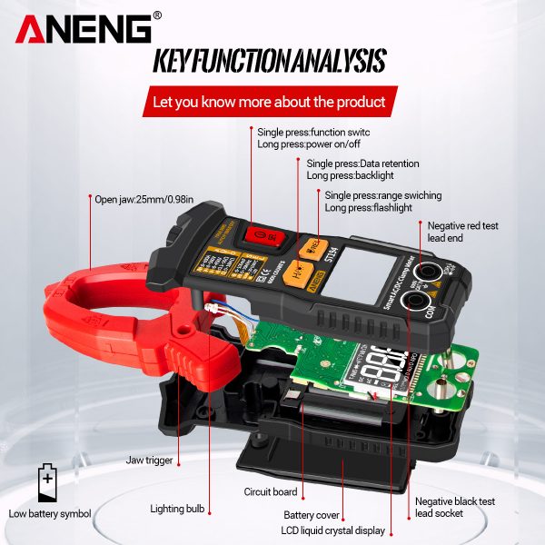 ANENG ST194 Digital 6000 Count True RMS Multimeter Clamp Meter DC/AC Current Clamp Voltage Car Tester Hz Capacitance Ohm Tool - Image 3