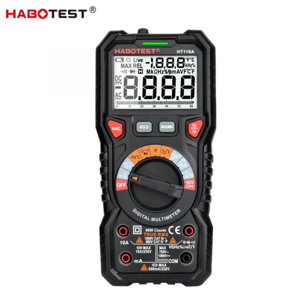HABOTEST HT118A 6000 Counts Digital Multimeter with True RMS Capacitance Frequency Temperature Testing LCD Dual Display - Image 3