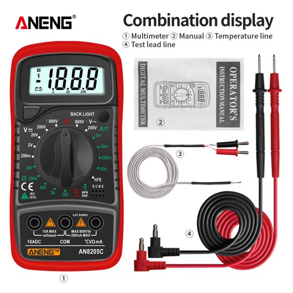 ANENG AN8205C Digital Multimeter AC/DC Ammeter Volt Ohm Tester Meter Multimetro With Thermocouple LCD Backlight Portable - Image 5