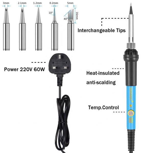 Repair Electric Soldering Iron 60W 110V/220V EU US Adjustable Temperature Welding Soldering Irons tool set+5pc Iron Tips + Tin - Image 3