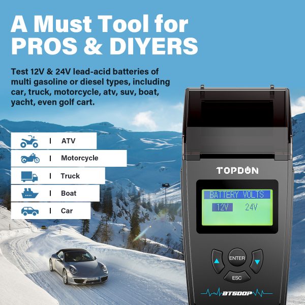 2021 newest version electronic battery tester 12V 24V Car Truck vehicle battery tester with report TOPDON BT500P - Image 3