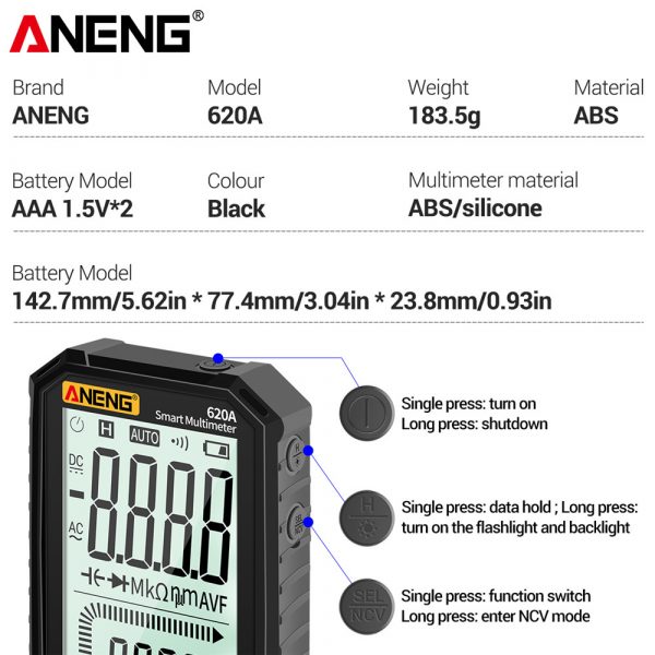 ANENG 620A Digital Smart Multimeter Transistor Testers 6000 Counts True RMS Auto Electrical Capacitance Meter Temp Resistance - Image 5