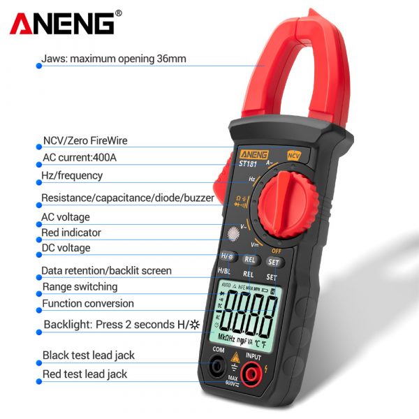 ANENG ST181 Digital Clamp Meter DC/AC Current 4000 Counts Multimeter Ammeter Voltage Tester Car Amp Hz Capacitance NCV Ohm Test - Image 3