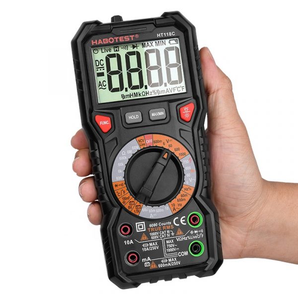 HABOTEST HT118C 6000 Counts Digital Multimeter with True RMS Manual Range LCD Display Live Continuity Test Sound and Light Alarm - Image 4