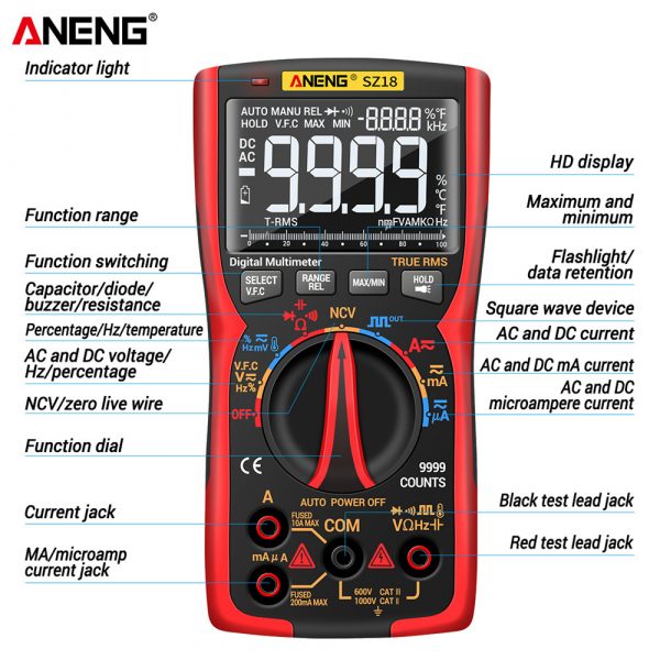ANENG SZ18 Standard Digital Multimeter 9999 Professional True RMS Analog Tester Multimetro DIY Transistor NCV Testers Lcr Meter - Image 3