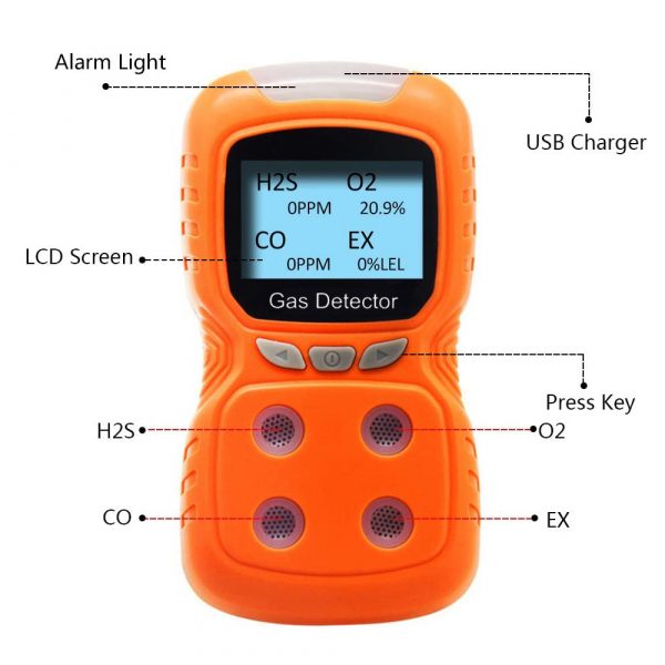 Audible visual vibration alarm with voice alarm LCD 4 in 1 Gas Detector EX/O2/H2S/CO Carbon Monoxide Gas Analyzer Detector - Image 4