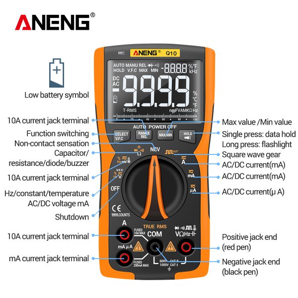 ANENG Q10 standard Digital Multimeter 9999 Professional Tester Multimetro True RMS Analog DIY Transistor NCV Testers Lcr Meter - Image 3