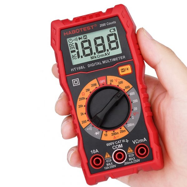 Upgraded Version Digital Multimeter True RMS 600V 10A 20Ohm Diode Tester Meter Backlight HABOTEST HT108L Red Mini Pocket Size - Image 3