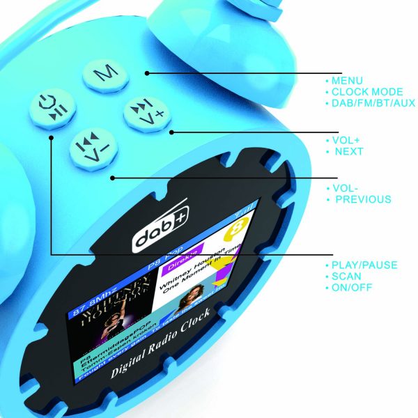 Digital Alarm Clock, DAB/DAB+ Music Radio Player Blue with 2in Color LCD Display, BT Speaker Radio with Snooze Sleep Timer - Image 3