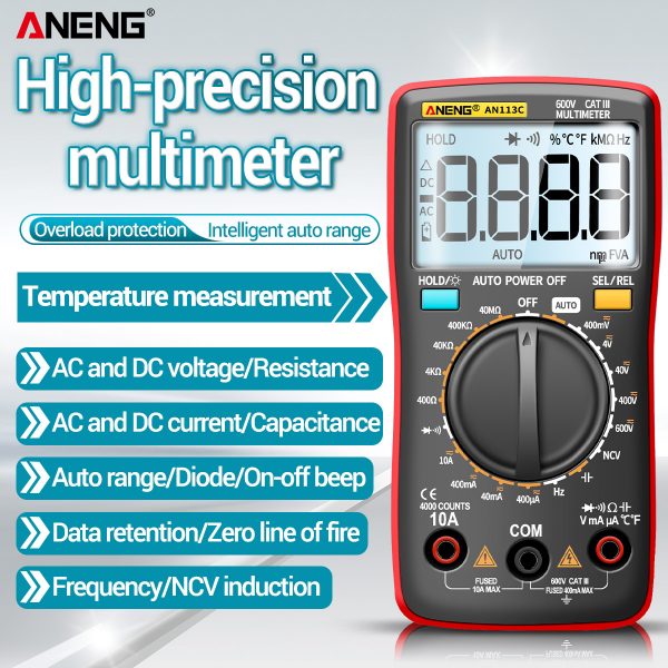 ANENG AN113C Digital Professional Multimeter 4000 Counts Eletric Auto AC/DC Voltage tester Current Ohm Ammeter Detector Tool