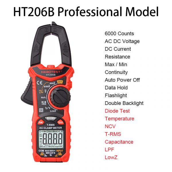 Bulk in Stock 2020 Best Price HT206B  6000 Counts AC Digital Clamp Meter Digital With Capacitance Temperature TRMS - Image 4