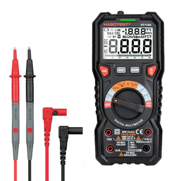 AC DC Professional Digital Multimeter 6000 Counts 1000V 10A 100mF Test With True RMS Double Color Backlight HABOTEST HT118A - Image 6