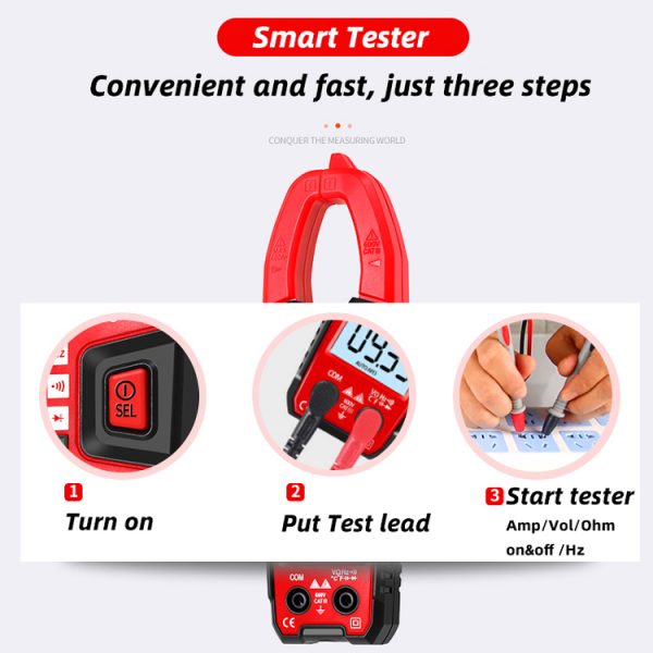6000 counts 600A AC Current Voltage Ture RMS NCV Multimeter Frequency LED FlashLight  Digital Smart Clamp Meter - Image 3