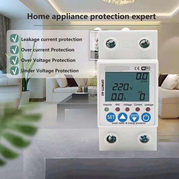 Remote control on/off  Power meter for over current voltage measurement wi-fi kWh meter LCD screen TUYA APP WiFi Smart Circuit - Image 5