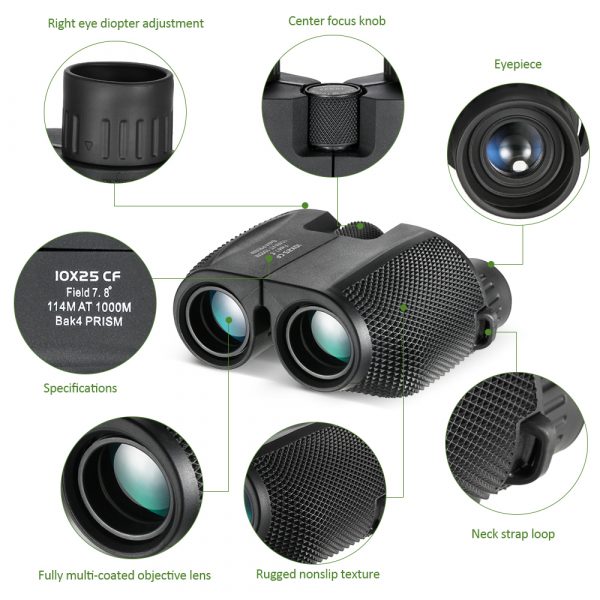 Professional Binoculars 10x25 BAK4 Prism High Powered Zoom Binocular Portable Hunting Telescope - Image 2
