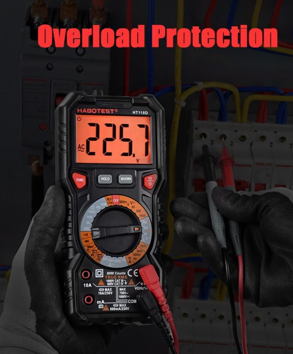 Habotest HT118A Professional Multimeter 6000 Counts  Digital Multi meter with T-RMS Autorange with Hz NCV Continuity Diode Test - Image 5