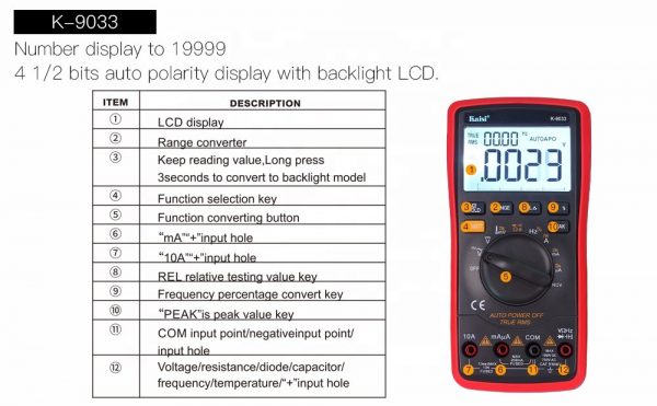 NEW KAISI 9033 Self Protection Not burned Diode Freguence Multimeter Test Current Digital Multimeters With Factory Price