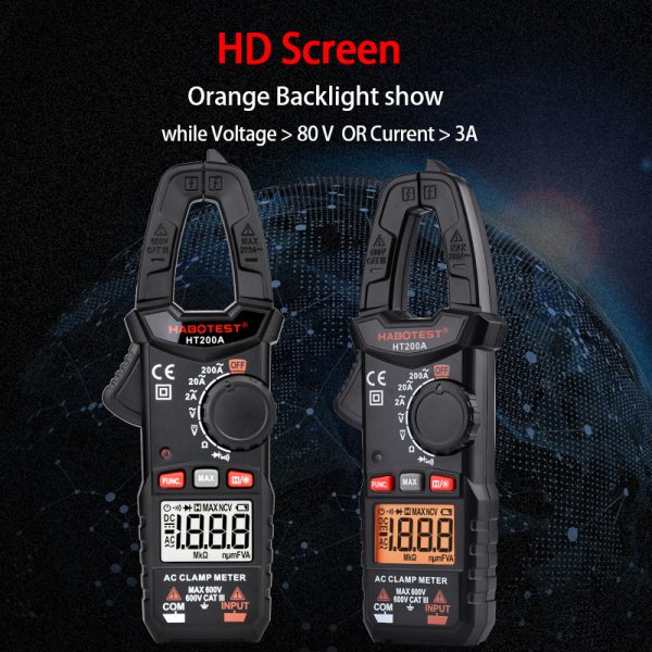 HABOTEST HT200A Clamp Meter Digital Amperometric Clamp Auto Range Voltage Meter Voltmeter Ammeter Transistor Tester 600V 200A - Image 3