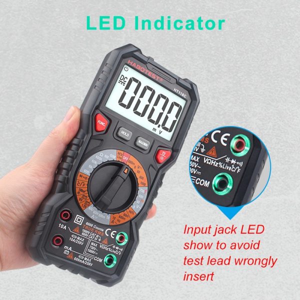Habotest Digital Multimeter NCV Voltage Capacitance Frequency Transistor Tester 1000V AC DC Ohm True RMS Multi Meter HT118C - Image 4