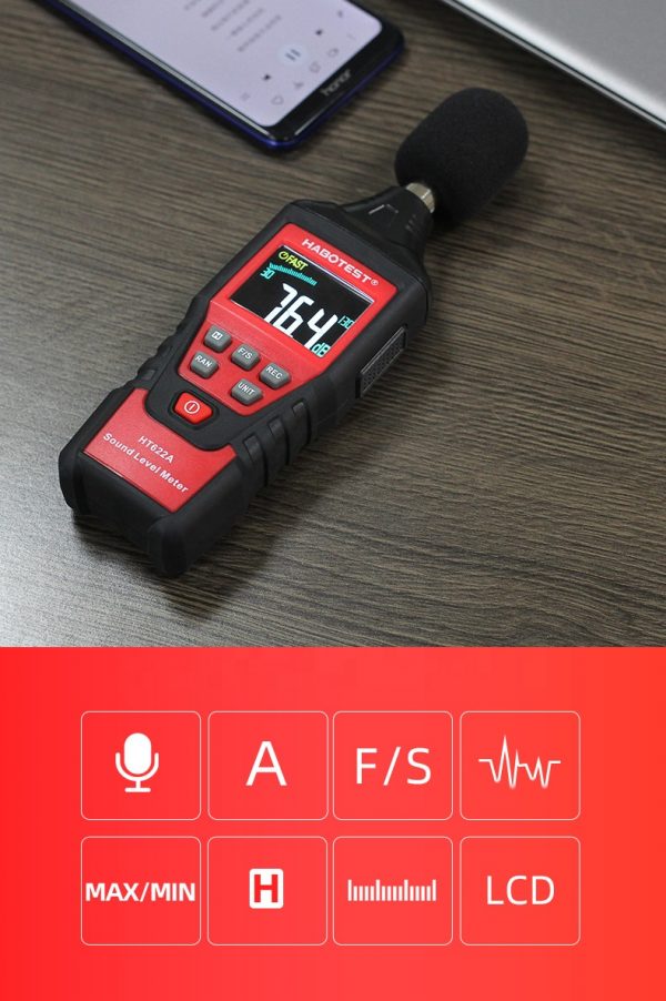 Habotest HT622B Digital Sound Level Meter Max/Min Hold with FAST SLOW  With USB Interface - Image 5