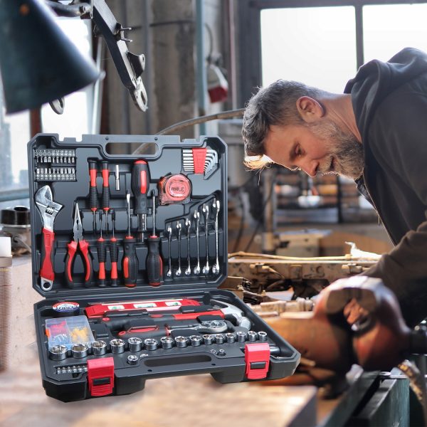 Professional Home Tool Kit Tool Set Red 146 Pieces Metric Household Hand Tools Auto Repair with Portable Toolbox for Homeowner - Image 5
