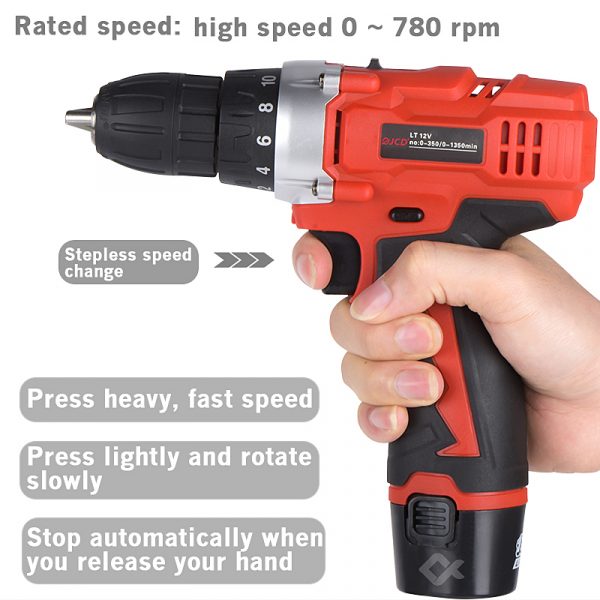 JCD  12V 18-25nm Power Tools Handheld Drill Lithium Battery tool set cordless drills machines - Image 3