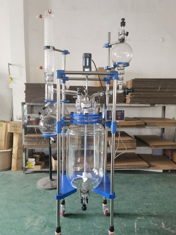Double layer glass chemical reactor agitated vessel