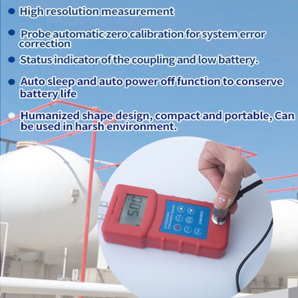 0.01mm Resolution and 1.0-300mm Measure Range Ultrasonic Thickness Gauge UM6800 Ultra-sonic 1.0 to 300mm 4 Digits LCD Mm/inch - Image 5