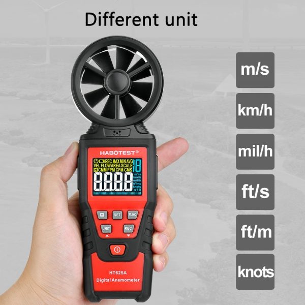 HABOTEST Anemometer Digital Wind Speed Meter HT625A Air Flow Gauge Meter Data Hold Air Volume Speed Scale MAX MIN AVG - Image 3