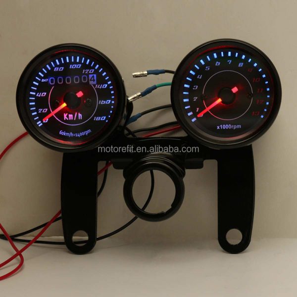 RTS Motorcycle Tachometer Odometer Speedometer Gauge Kit w/ Bracket LED Backlight Display - Image 2