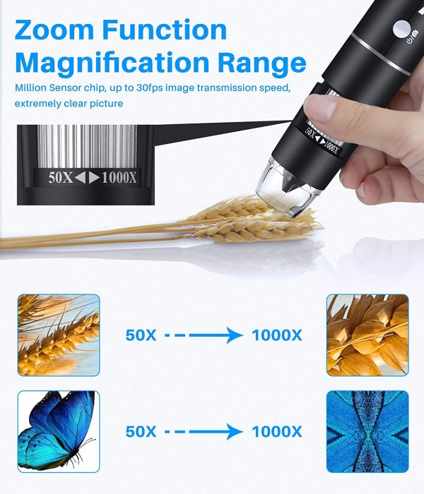 Wireless Digital Microscope, 50X to 1000X WiFi Handheld Zoom Endoscope Camera Magnifier - Image 3