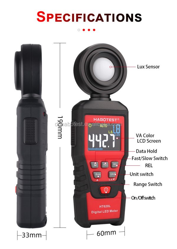 Habotest HT620L 2000000 Counters  Autorange Digital Luxmeter  1000000Lux/10000FC LED Light Meter  With Color LCD Display - Image 5