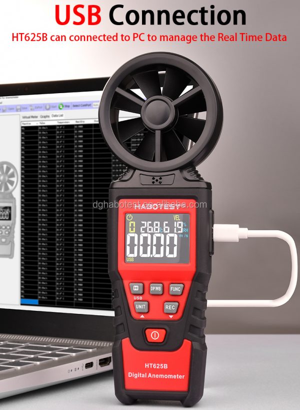 Habotest HT625A Handheld Digital Industrial Anemometer  with 8 Fan Blades and Bearing Sensor For Air Flow Meter  Air Speed Meter - Image 2