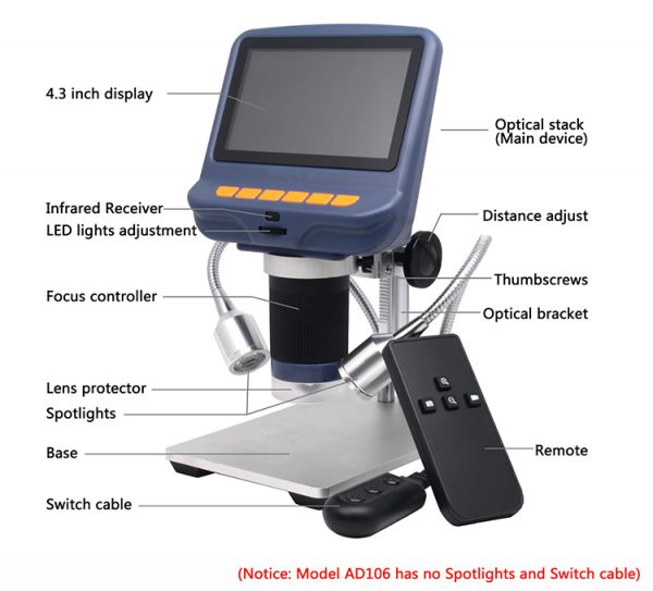 AD106S 4.3 inch HD Display USB Digital Built in Light Source Microscope for Mobile Phone Repairing - Image 2