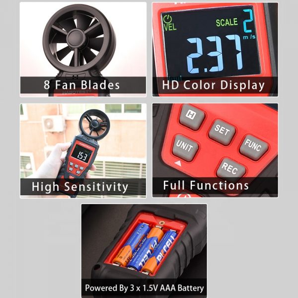 HABOTEST Anemometer Digital Wind Speed Meter HT625A Air Flow Gauge Meter Data Hold Air Volume Speed Scale MAX MIN AVG - Image 5