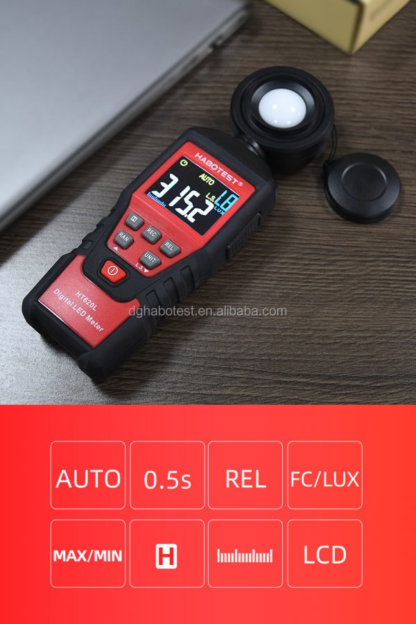 Habotest High Accuracy HT620 Digital LED Light Meter with VA Color LCD Display - Image 2