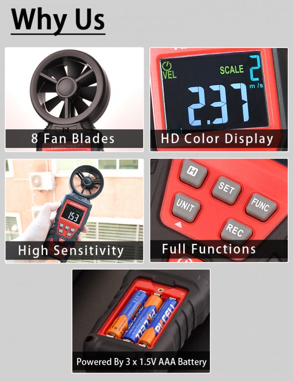 Habotest High Sensitivity HT625A Digital Anemometer  with Color LCD Display - Image 4