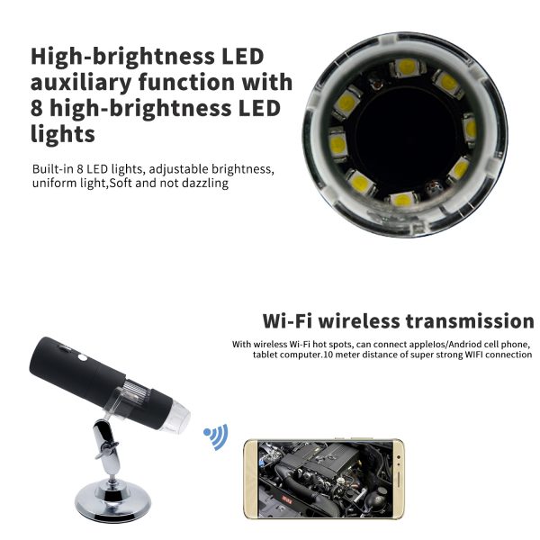 1000X 8 LED Portable Micro Scope Scanning Electron Wifi Video Record Mini Camera Digital Microscope with USB Adapter - Image 2