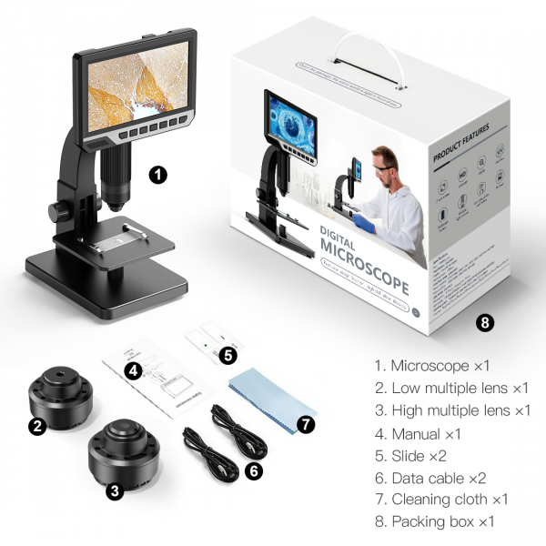 315 The new biological microscope can observe cells 7-inch large-screen digital microscope 2000x high magnification microscope - Image 5