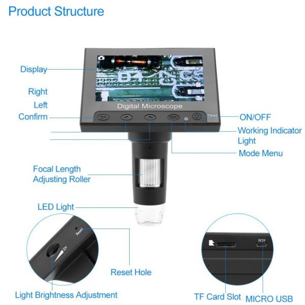 1000x USB Digital Electronic Microscope 4.3"LCD Display VGA Biological Microscope 8 LED for Cell Phone Repair - Image 4