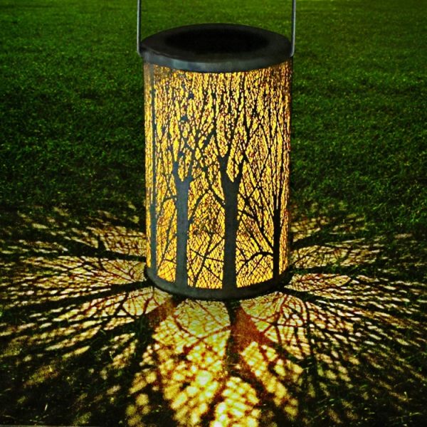 Best Selling Outdoor Solar Wrought Iron Projection Lamp Hollow Wall Hanging Portable Garden Decorative Lamp, Style:Trunk - Image 6