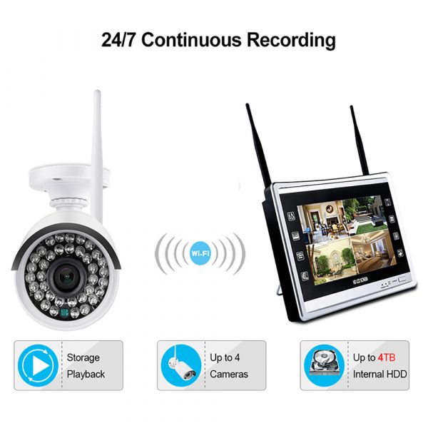 LCTEK TUYA SMART 4CH Wireless 1080P NVR Kit with 12" LCD Screen Monitor Security CCTV Camera System - Image 2