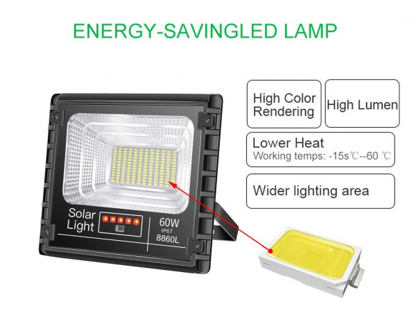 Portable Emergency Security Projector heavy duty IP65 Outdoor solar led flood light with Solar panel cell timer remote control - Image 2